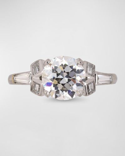 NM Estate Estate Platinum European Cut Diamond Ring, Size 6.5 - White