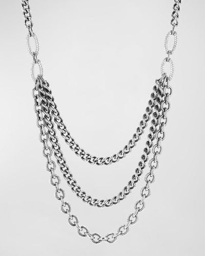 Sheryl Lowe Sterling Silver 3-layer Chunky Chain Necklace With Diamonds - Metallic