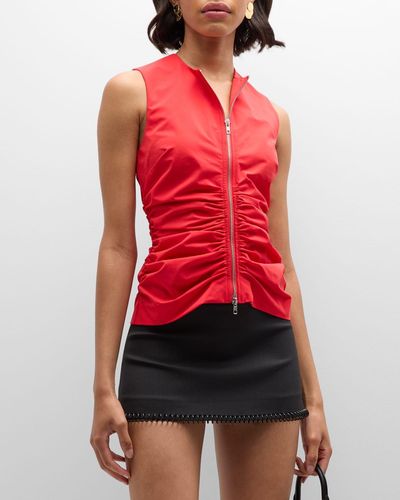 Wynn Hamlyn Ruched Sleeveless Zip-Front Top - Red
