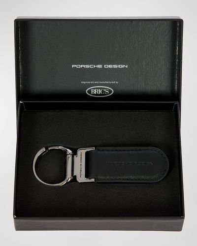 Porsche Design Oval Leather Logo Keyring - Black