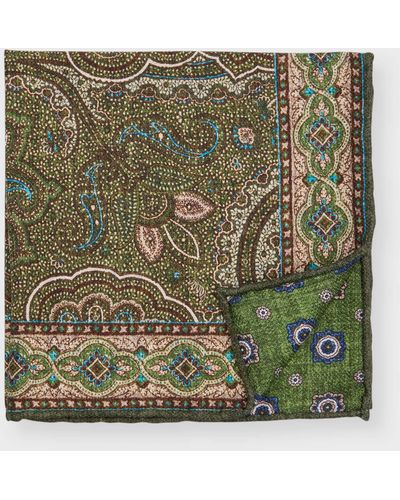 Edward Armah Paisley/Floral Reversible Silk Pocket Square - Green