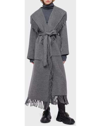 Jonathan Simkhai Carrie Fringed Wool-Blend Robe Coat - Gray