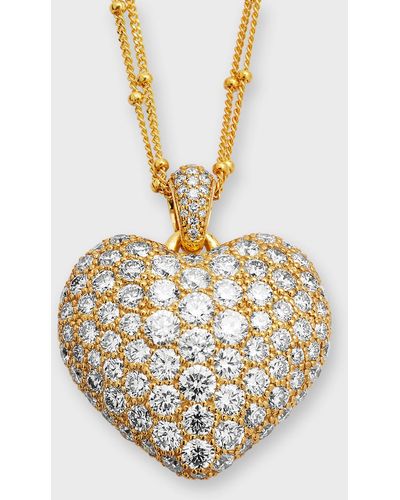 Neiman Marcus 18k Gold Double-chain Heart Pendant Necklace - Metallic