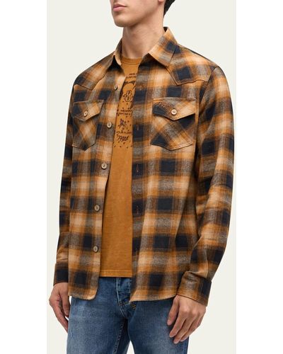 PRPS Plaid Flannel Button-Down Shirt - Brown