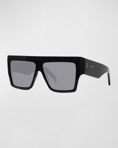 Celine Chunky Rectangle Solid Acetate Sunglasses - Black