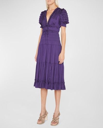 Ulla Johnson Carine Plisse V-neck Midi Dress - Purple