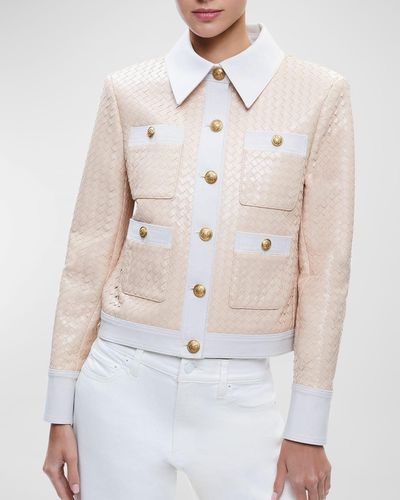 Alice + Olivia Kinley Woven Vegan Leather Jacket - White