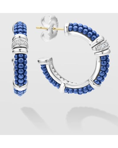Lagos Blue Caviar Ultramarine Ceramic Diamond 1-row 23mm Hoop Earrings