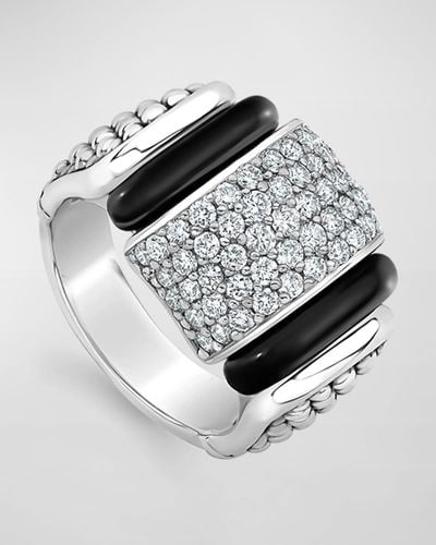 Lagos Black Caviar Square Diamond Pave Ring - White
