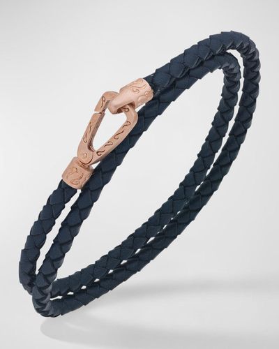 Marco Dal Maso Double Wrap 18K Matte Rose Plated And Woven Leather Bracelet - Blue