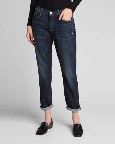 FRAME Le Garcon Cuffed Straight-Leg Cropped Denim Jeans - Blue