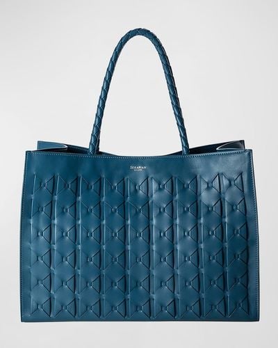 Serapian Mosaic Leather Tote Bag - Blue