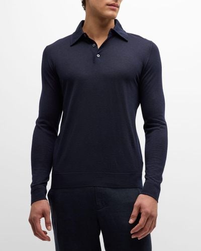 Isaia Cashmere-Silk Polo Sweater - Natural