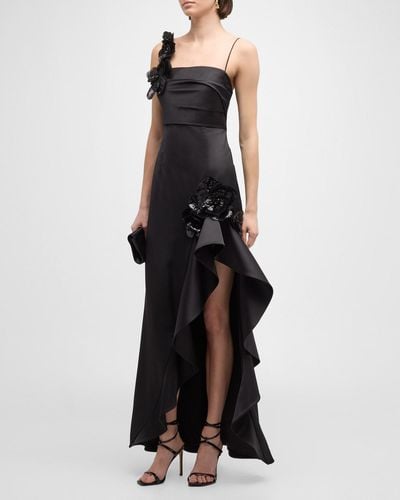 Emanuel Ungaro Side-Slit Sequin Flower-Embellished Gown - Black