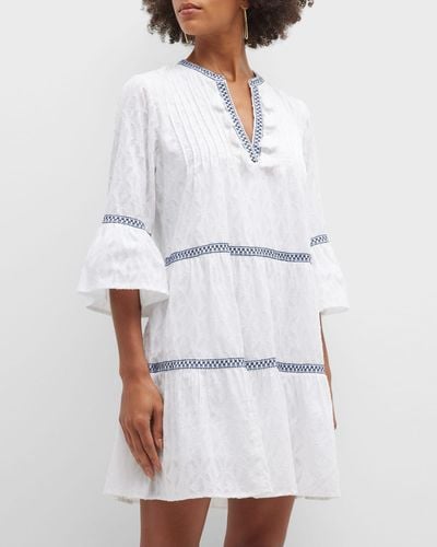 Tommy Bahama Embroidered Tassel V-Neck Cotton Tunic Dress - White