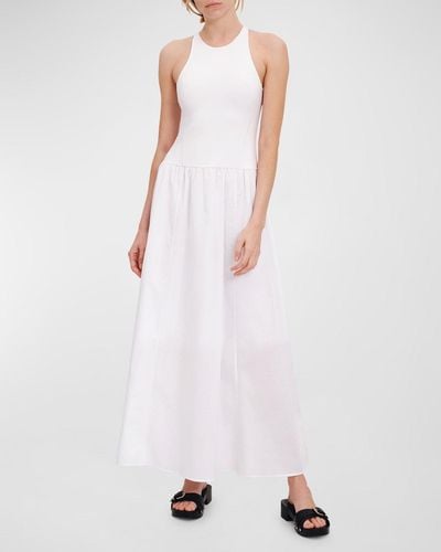 ATM Pima Cotton Mixed Media Sleeveless Maxi Dress - White