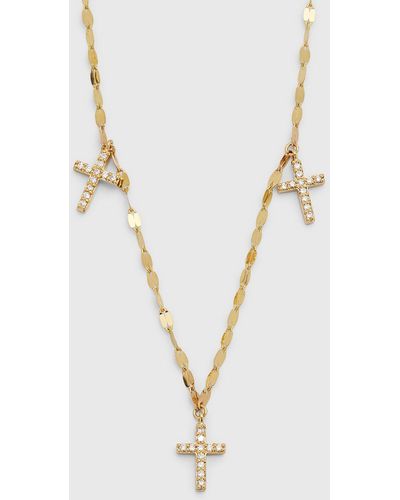Lana Jewelry 14K Flawless Triple Mini Cross Charm Necklace - Metallic