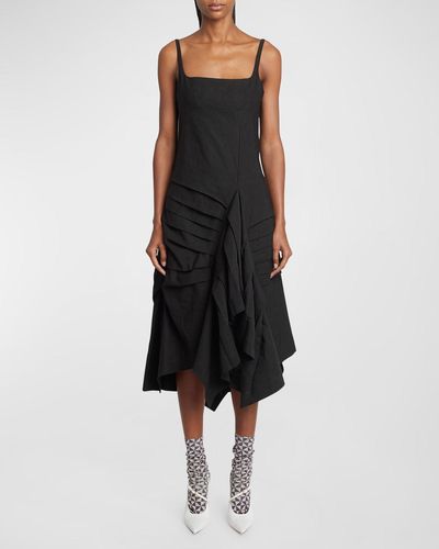 Dries Van Noten Dashing Pleated Drape Sleeveless Midi Dress - Black