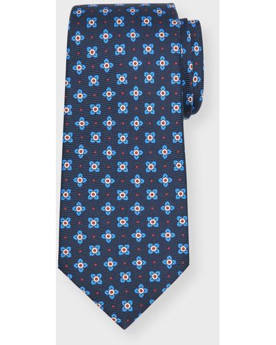Kiton Floral-Print Silk Tie - Blue