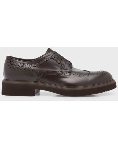 Ferragamo Fire Wingtip Brogue Leather Derby Shoes - Brown