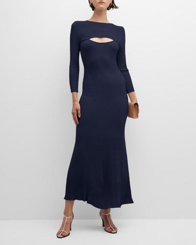 Emporio Armani Ribbed Knit Cutout Maxi Dress - Blue