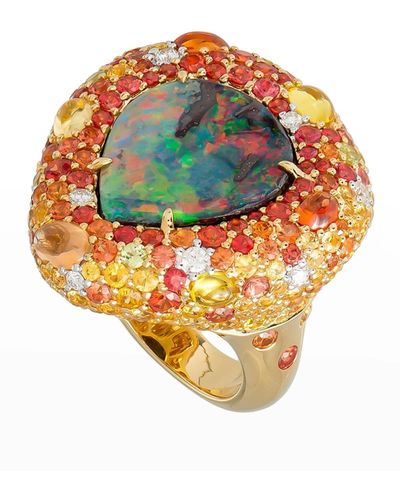 Margot McKinney Jewelry 18k Boulder Opal Pear Ring W/ Mixed Pave, Size 6.5 - Orange
