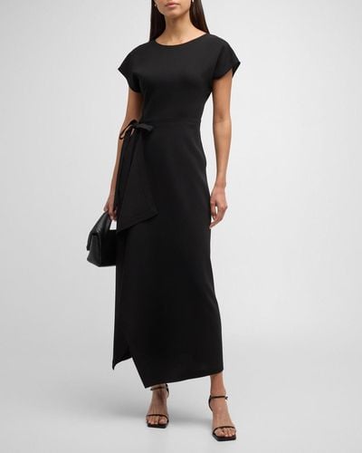 Lafayette 148 New York Tie-Waist Finesse Crepe Maxi Dress - Black