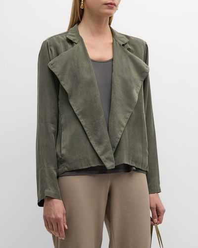 Eileen Fisher Stand-Collar Faux Suede Jacket - Green