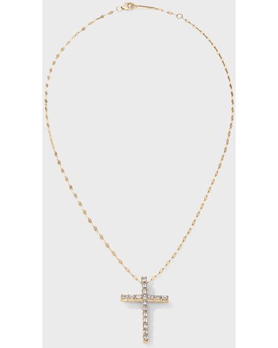 Lana Jewelry Emerald-cut Diamond Cross Pendant Necklace - White