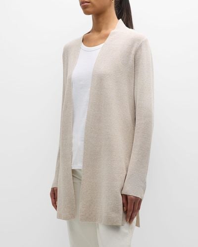 Eileen Fisher Open-Front Organic Linen-Cotton Cardigan - White