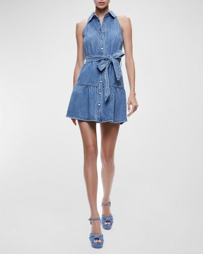 Alice + Olivia Miranda Sleeveless Denim Mini Dress - Blue