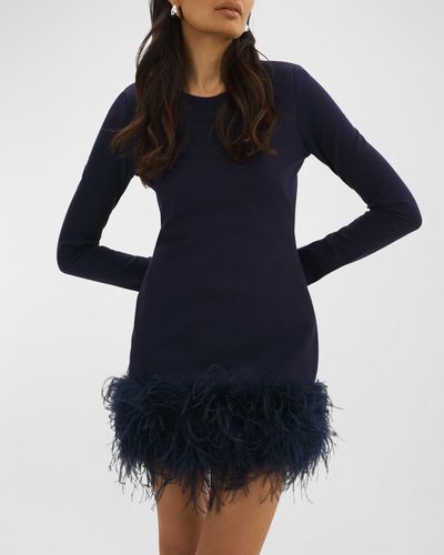 Lamarque Bahira Feather-hem Knit Mini Dress - Blue