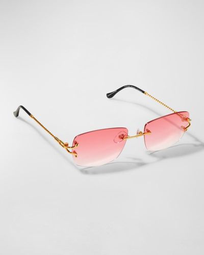 Vintage Frames Company Vf Bal Harbour Rectangle Rimless Sunglasses - Pink