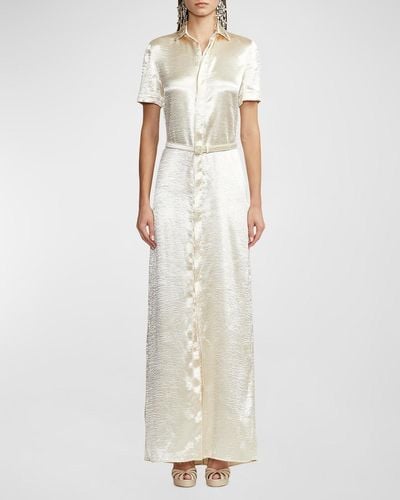 Ralph Lauren Collection Symon Hammered Satin Shirtdress With Belt - White