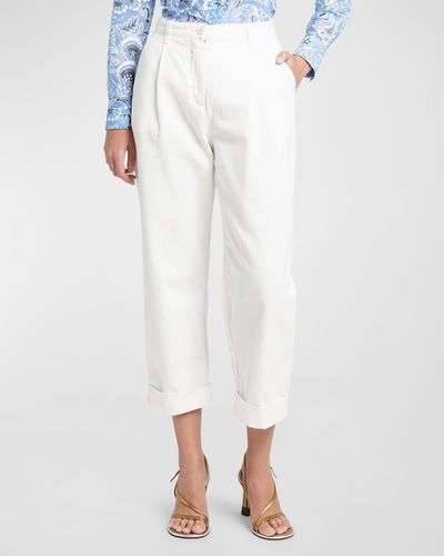 Etro Mid-Rise Pleated Straight-Leg Crop Garment Dye Pants - White