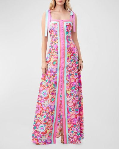 Trina Turk Cami Floral-Print Button-Front Maxi Dress - Pink