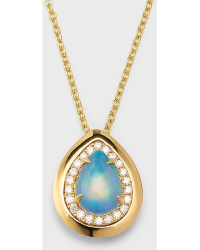 David Kord 18k Yellow Gold Pendant With Oval Opal And Diamonds, 2.31tcw - Blue