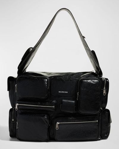 Balenciaga Superbusy Leather Multi-Pocket Sling Bag, Large - Black