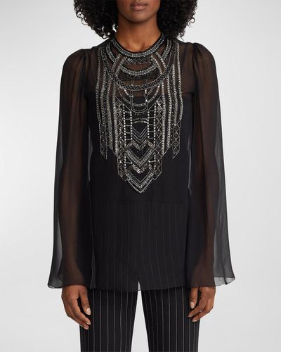 Ralph Lauren Collection Esmerelda Embellished Sheer Silk Top - Black