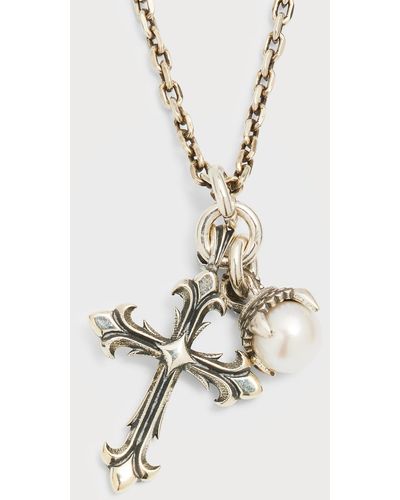 Emanuele Bicocchi Freshwater Pearl And Cross Pendant Necklace, 22"l - Natural