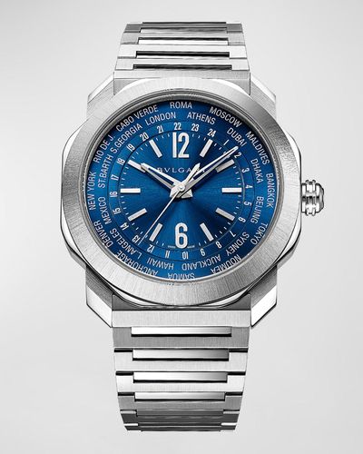 BVLGARI 41mm Octo Finissimo World Timer Automatic Bracelet Watch, Blue