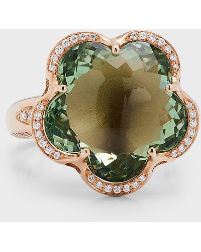Pasquale Bruni Bon Ton 18K Rose Ring With And Diamonds, Size 6.5 - Green