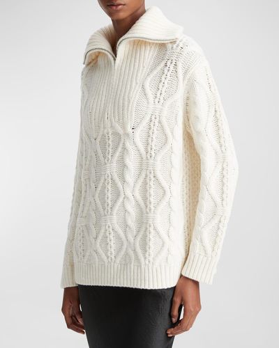 Vince Cable-Knit Wool Half-Zip Pullover Sweater - White