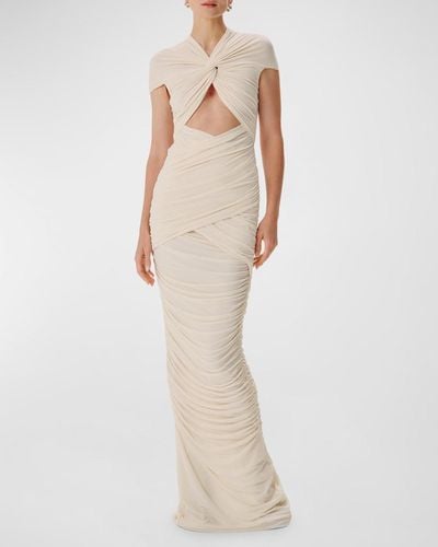 Ronny Kobo Nasha Cutout Wrapped Jersey Cap-Sleeve Gown - White