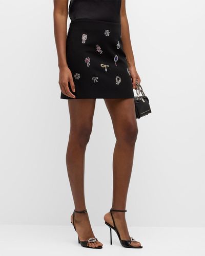 Cinq À Sept Doris Heatset Brooches Embroidered Mini Skirt - Black