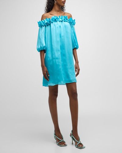 Trina Turk Gateway Ruffle Off-Shoulder Shift Dress - Blue