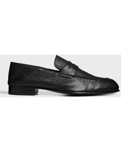 Brioni Almond-Toe Leather Penny Loafers - Black