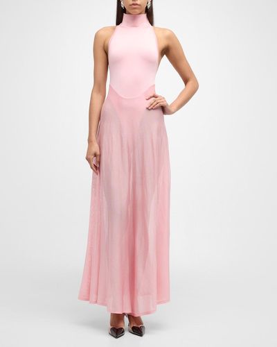 Alaïa Halter Sheer Flared Dress - Pink