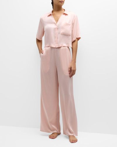 Lunya Washable Silk High-Rise Pant Set - Pink