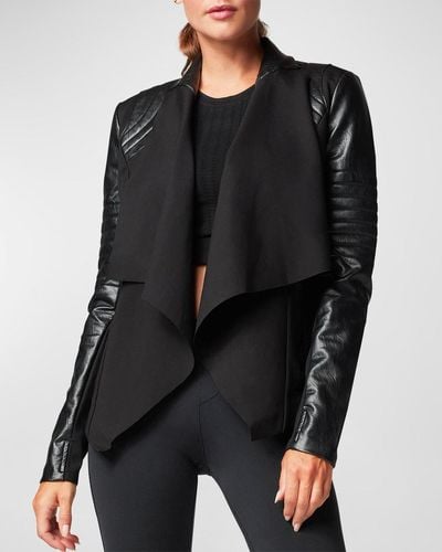 BLANC NOIR Drape-front Quilted Faux-leather Jacket - Black
